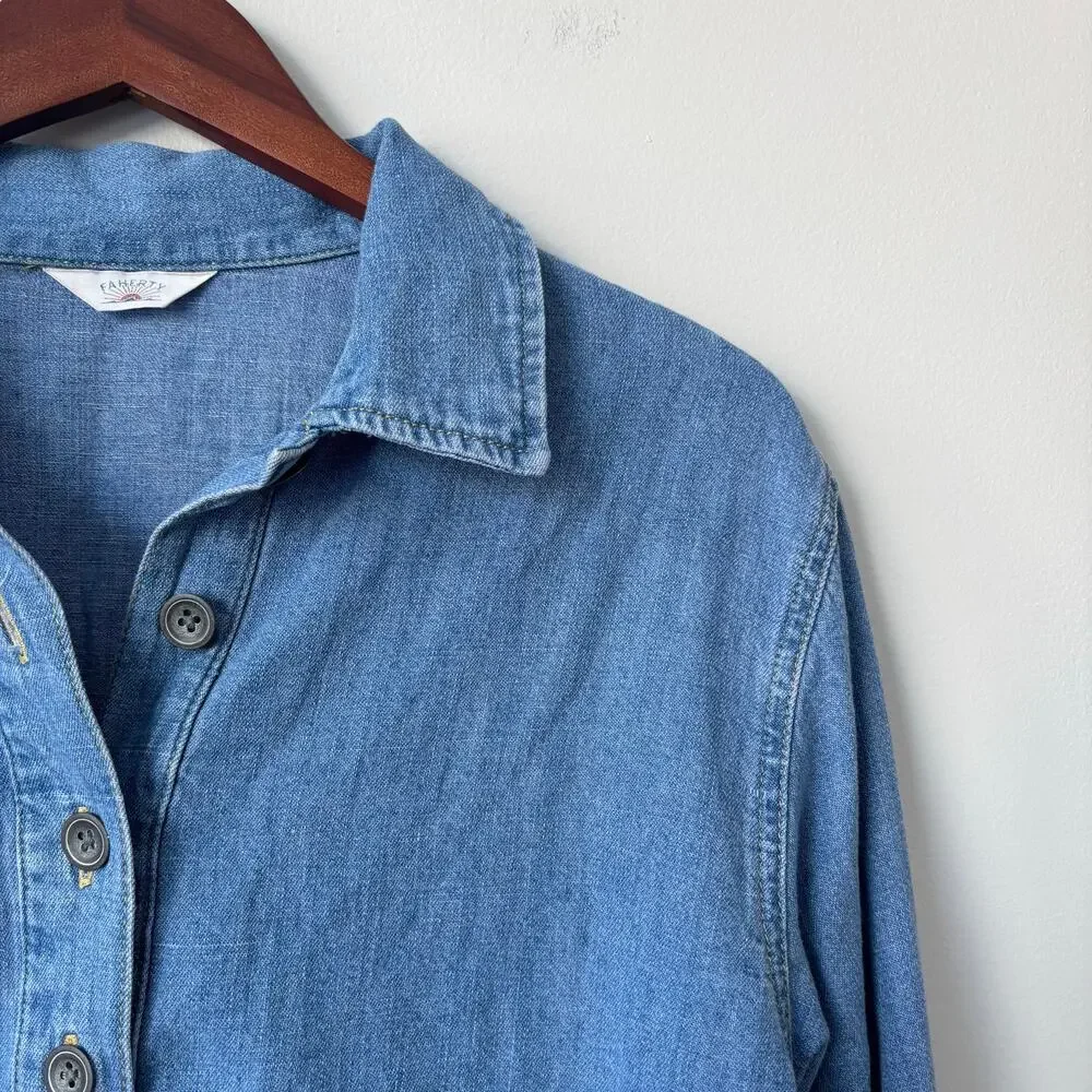 Faherty Linen Denim Oceanview Blouse Sz S - Picture 5 of 9